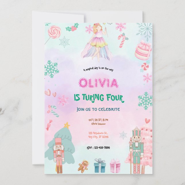 Invitación Fairytale Princesa Chica Cumpleaños (Anverso)