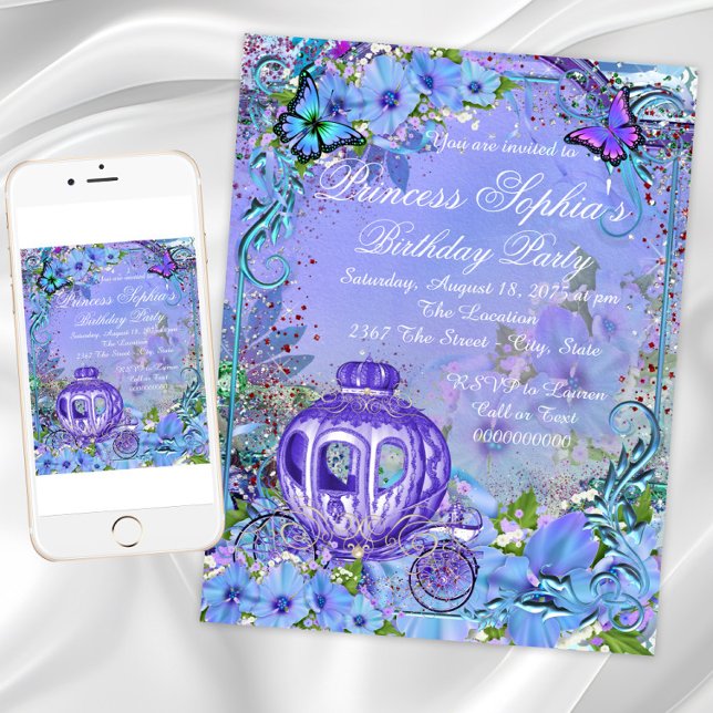 Invitación Fairytale Princess Birthday Party (Fairytale princess birthday party invitation. Instant download and printed invitations available.)
