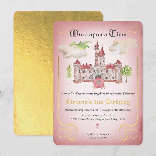 Invitación Fairytale Princess Castle Birday Party (Anverso / Reverso)