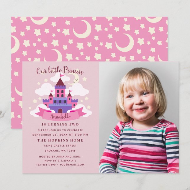 Invitación Fairytale Princess Castle Chicas foto de cumpleaño (Anverso / Reverso)
