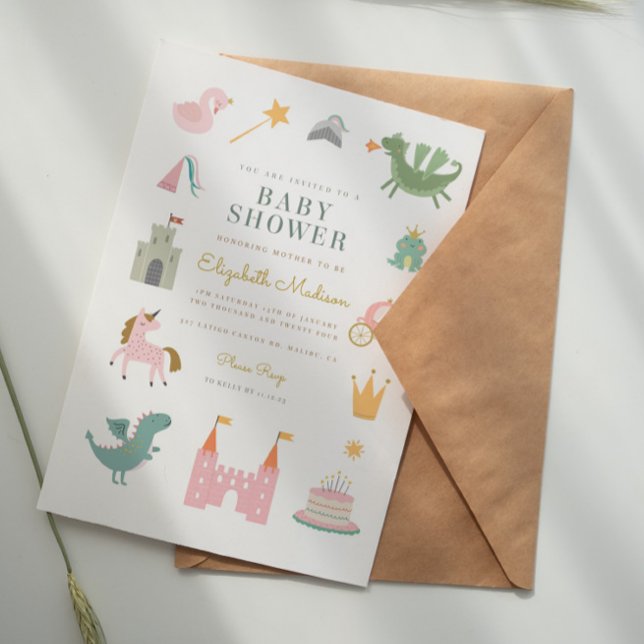 Invitación Fairytale Princess Unicorn Baby Shower Invitation (Subido por el creador)