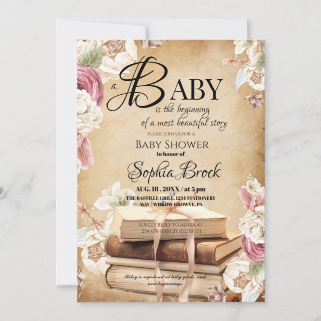 Invitación Fairytale Story Book Flower Baby Shower  (Anverso)