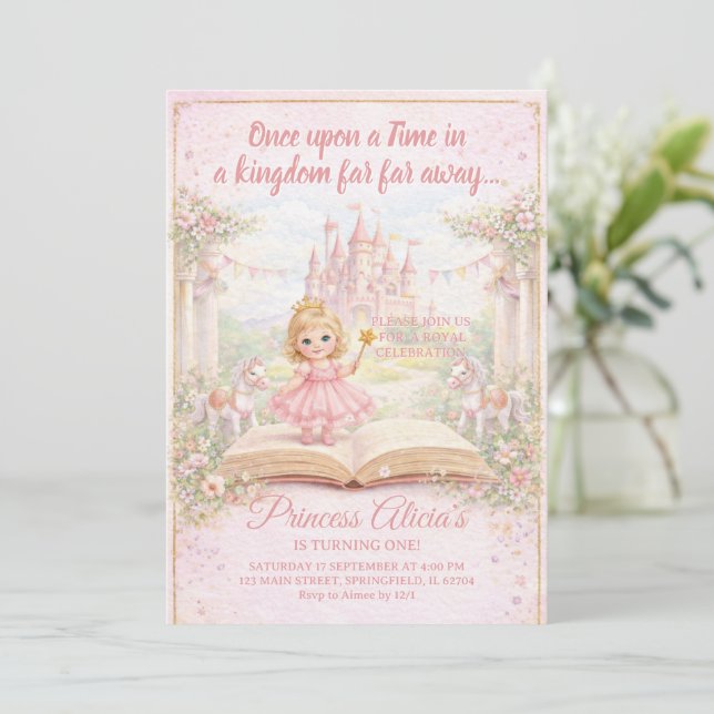 Invitación Fairytale Storybook Princess First Birthday  (Anverso de pie)