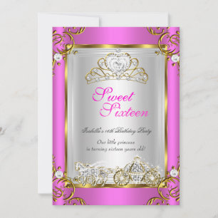 Invitación Fairytale Sweet 16 16th Birthday Hot Pink Gold