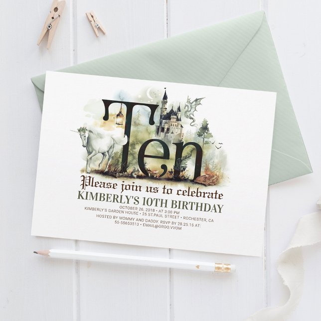 Invitación Fairytale Unicorn Dragon Magic Castle 10 Cumpleaño (Subido por el creador)