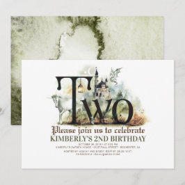 Invitación Fairytale Unicorn Dragon Magic Castle 2º cumpleaño