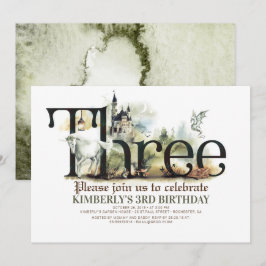 Invitación Fairytale Unicorn Dragon Magic Castle 3 Cumpleaños