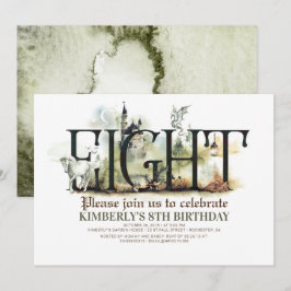 Invitación Fairytale Unicorn Dragon Magic Castle 8º cumpleaño