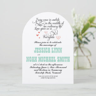 Invitación FairyTale Whimsical Hearts Mint Coral Love Bird