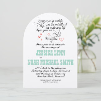Invitación FairyTale Whimsical Hearts Mint Coral Love Bird
