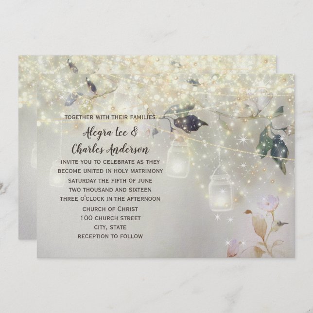 Invitación Fairytale Woodsy Farmhouse Mason Jar Boda (Anverso / Reverso)