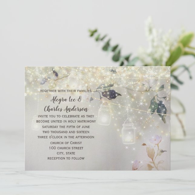 Invitación Fairytale Woodsy Farmhouse Mason Jar Boda (Anverso de pie)