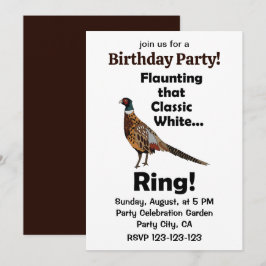 Invitación Faisán de collar luciendo fiesta con anillo blanco