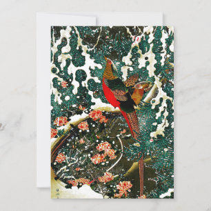 Invitación Faisanes en la nieve, árbol de pino, rosas, floral