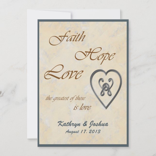Invitación Faith Hope Love Blue Heart Wedting (Anverso)