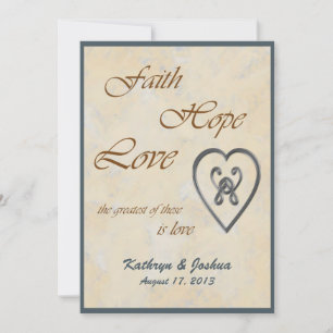 Invitación Faith Hope Love Blue Heart Wedting