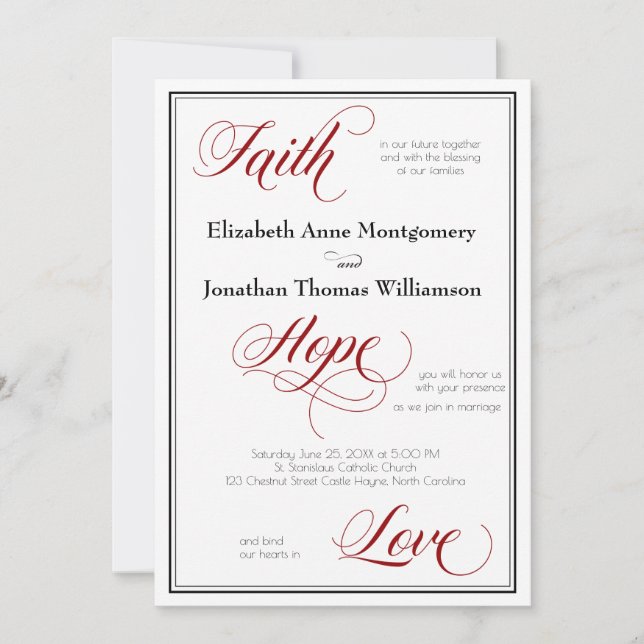 Invitación Faith Hope Love Graceful Script Wedting (Anverso)
