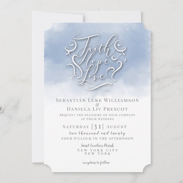 Invitación Faith Hope Love Wedting | Cielo enviado (Anverso)