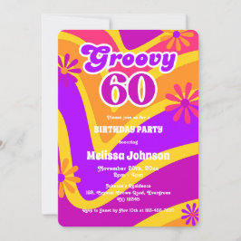 Invitación Faja retro Daisies Groovy 60º cumpleaños Naranja