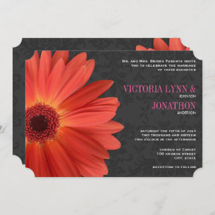 Invitación Fale Cut Naranja rosa Gerber Daisy Boda