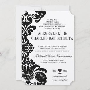 Invitación Fale Cut Vintage Black Damask Wedding