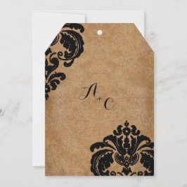 Invitación Fale Cut Vintage Black Damask Wedding