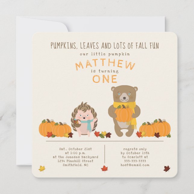 Invitación Fall Animals de Woodland Cumpleaños (Anverso)