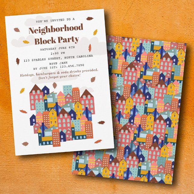 Invitación Fall Autumn Neighborhood Block Party (Fall Autumn Neighborhood Block Party Invitation)