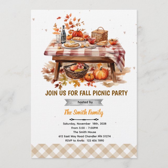 Invitación Fall autumn picnic party invitation (Anverso)