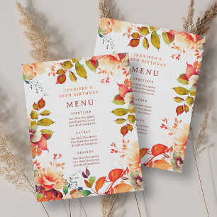 Invitación Fall Autumn Watercolor Floral 90th Birthday Menu
