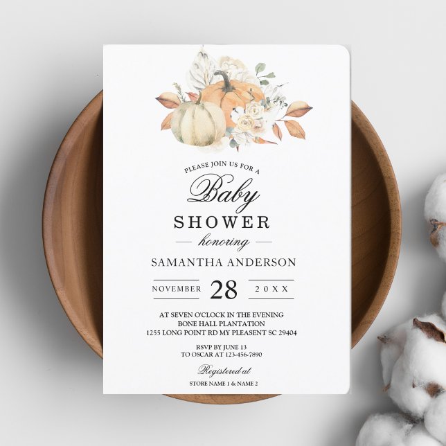 Invitación Fall Baby Shower | Calabaza acuática y floral (Subido por el creador)