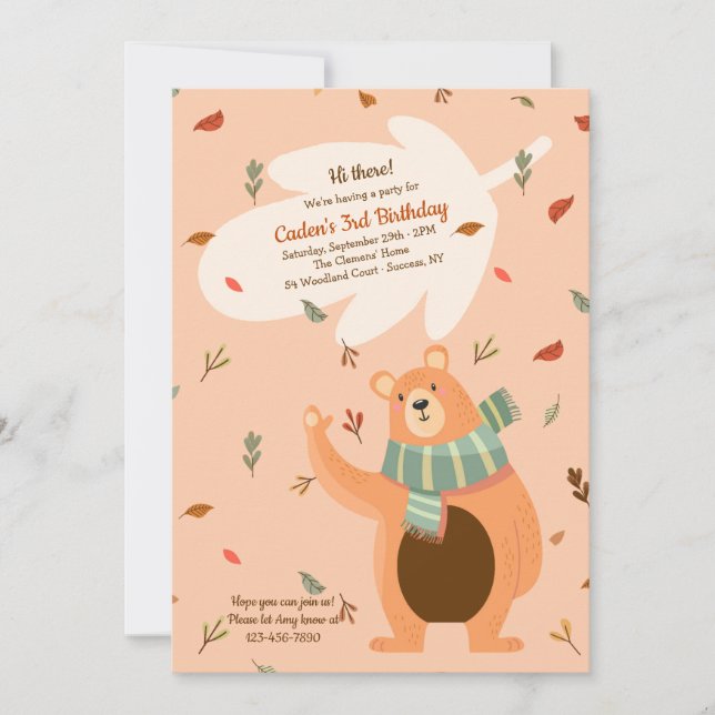 Invitación Fall Bear Birday Party (Anverso)