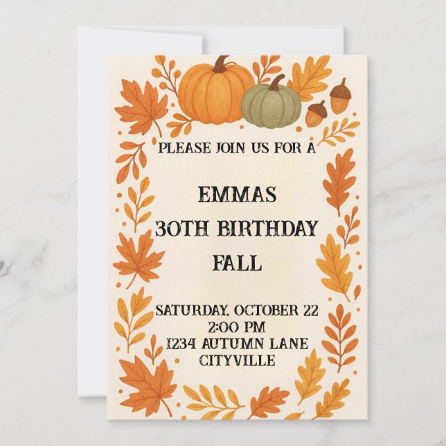 Invitación Fall Birthday (Anverso)
