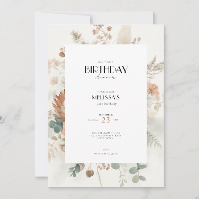 Invitación Fall Birthday Invitation Flowers for Women (Anverso)