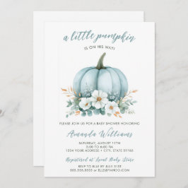 Invitación Fall Blue Pumpkin Floral Eucalyptus Baby Shower