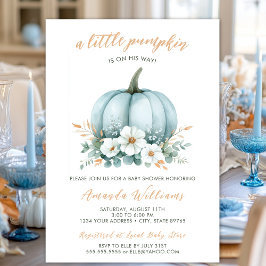 Invitación Fall Blue Pumpkin Floral Eucalyptus Baby Shower