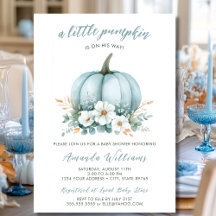 Fall Blue Pumpkin Floral Eucalyptus Baby Shower