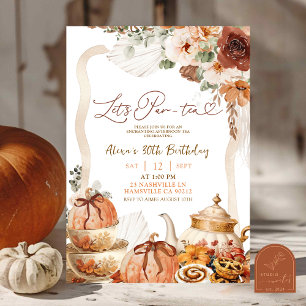 Invitación Fall Boho Coquette Pumpkin Tea Fiesta de cumpleaño