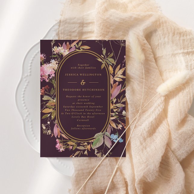 Invitación Fall Boho Eggplant Wildflowers Frame Boda (Subido por el creador)