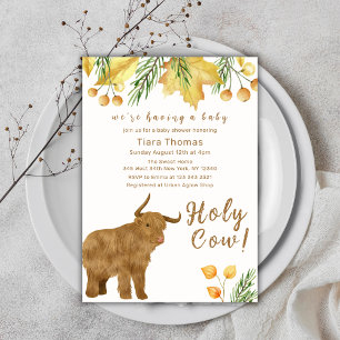 Invitación Fall Boho Holy Cow Highland Cow Baby Shower