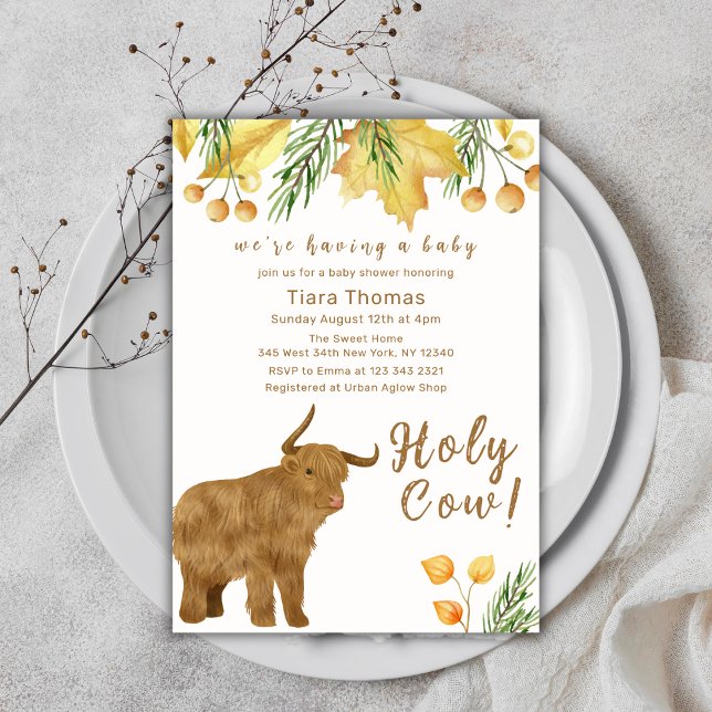 Invitación Fall Boho Holy Cow Highland Cow Baby Shower (Fall Boho Holy Cow Highland Cow Baby Shower Invitation)