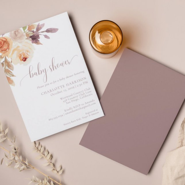 Invitación Fall Boho Naranja Purple Floral | BABY SHOWER (Subido por el creador)