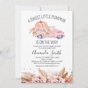 Invitación Fall Boho Pink Floral Truck Baby Shower