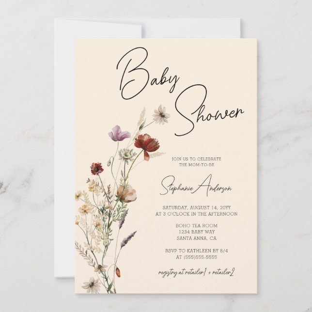 Invitación Fall Boho Wildflower Baby Shower (Anverso)