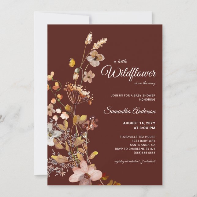 Invitación Fall Boho Wildflowers Burgundy Baby Shower (Anverso)
