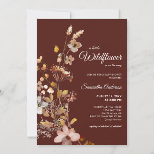 Invitación Fall Boho Wildflowers Burgundy Baby Shower