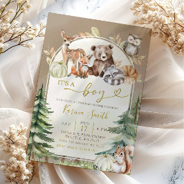 Invitación Fall Boho Woodland Forest Boy Baby Shower