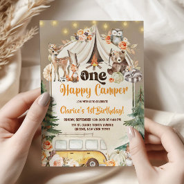 Invitación Fall Boho Woodland Forest Happy Camper Cumpleaños