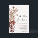 Invitación Fall Brown Beige Floral 40 cumpleaños<br><div class="desc">Invitación al cumpleaños 40 de la Floral Beige-Beige-Otoño inspirada en Bohemia,  con grandes arreglos de flor beige y follaje otoñal y una moderna imagen caligráfica como encabezado. Ideal para los que buscan una invitación bohemia de cumpleaños de color marrón y beige.</div>