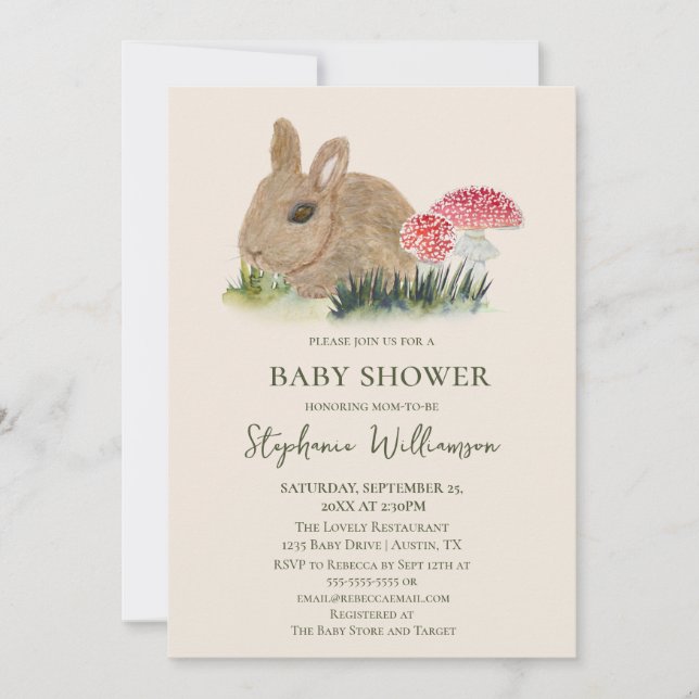 Invitación Fall Bunny Woodland Baby Shower | Núcleo del algod (Anverso)